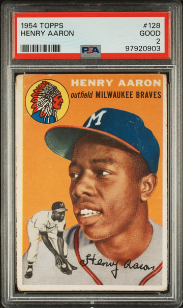 1954 Topps #128 Henry Hank Aaron Rookie Card PSA 2 GOOD