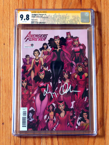 AVENGERS FOREVER #1 VARIANT CGC SS 9.8 signed Elizabeth Olsen POP 3 Dauterman