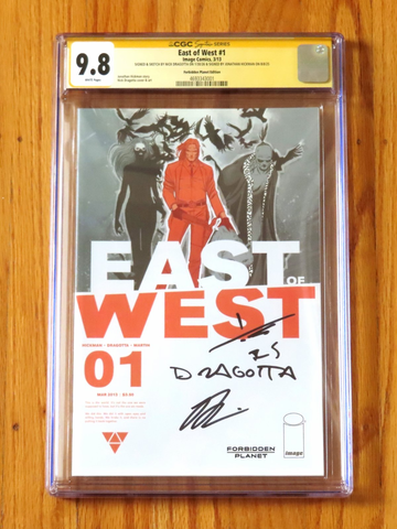 EAST OF WEST #1 FORBIDDEN PLANETS CGC SS 9.8 signed sketch Hickman Dragotta
