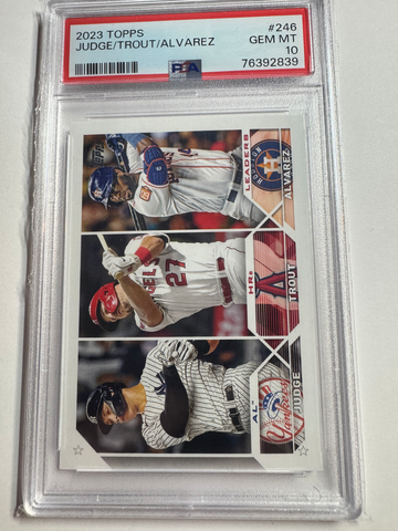 2023 Topps #246 Aaron Judge / Mike Trout / Yordan Alvarez AL HR Ld PSA 10 GEM-MT