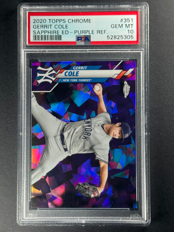 2020 Topps Chrome Sapphire Gerrit Cole PURPLE /10 PSA 10 - 1ST YANKEE Card Pop 1