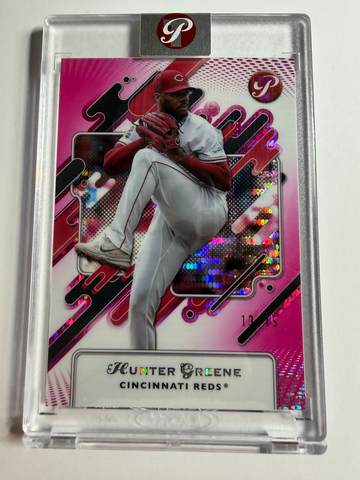 2025 Topps Pristine Hunter Greene Pink Pulsar Refractor /15 Encased Sealed Reds