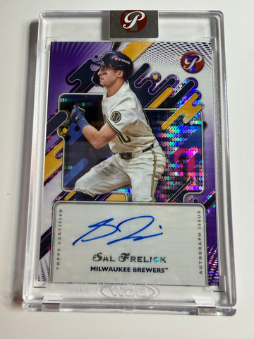 2025 Topps Pristine Sal Frelick Purple Encased Pulsar Refractor Auto /99 Brewers