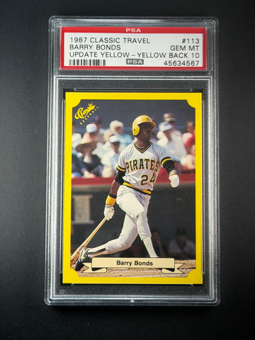 Rare 1987 BARRY BONDS CLASSIC TRAVEL UPDATE YELLOW Rookie RC PSA 10 Pop 483