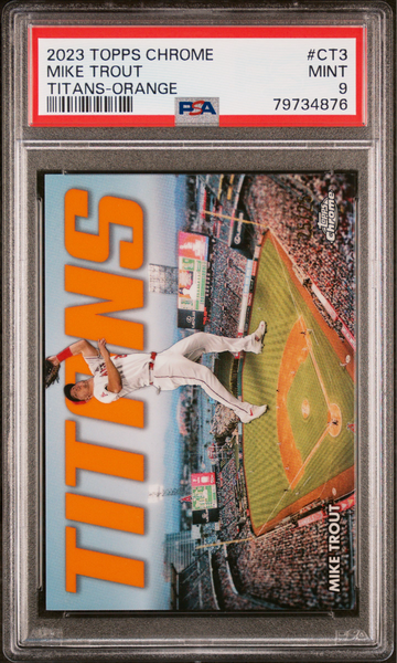 2023 Topps Chrome Titans Mike Trout Orange Refractor /25  PSA 9 Mint 