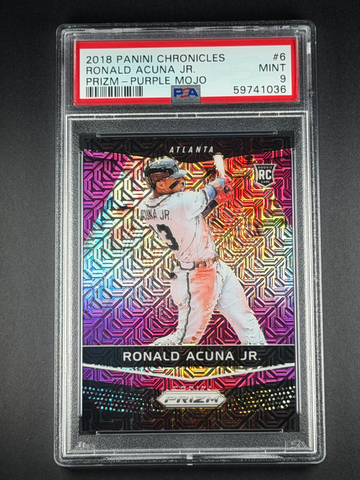 2018 Panini Chronicles Prizm Ronald Acuna Jr. Purple Mojo /99 Rookie RC PSA 9