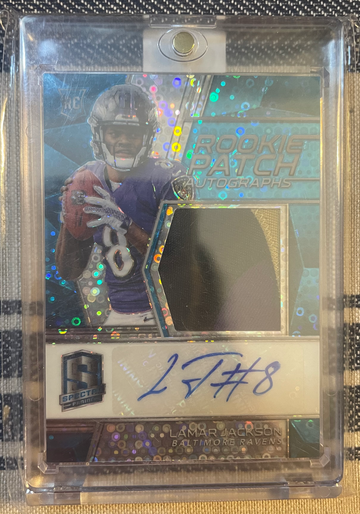 Lamar Jackson 2018 spectra rpa /75 ravens player worn patch 