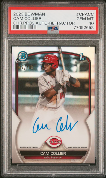 2023 Bowman Cam Collier 1st Chrome Auto Refractor /499 PSA 10 GEM MT #CPACC RC