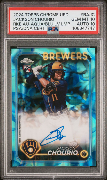 2024 Topps Chrome Jackson Chourio Update Aqua Blue Lava /175 PSA 10 Auto 10 #RAJC