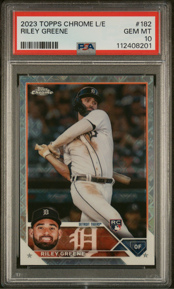 2023 Topps Chrome Riley Greene Logofracor Edition PSA 10 GEM MT #182 RC