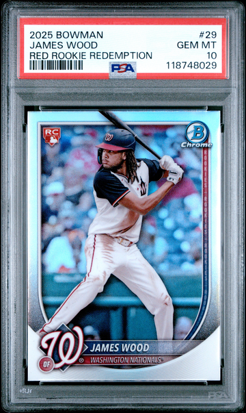 2025 Bowman James Wood Red Rookie Redemption PSA 10 GEM MT #29 RC Nationals