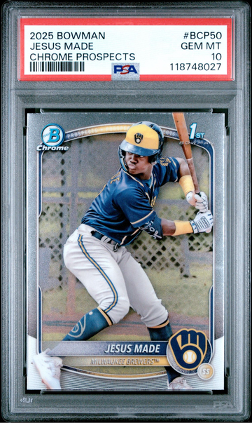 2025 Bowman Jesus Made Chrome Prospects PSA 10 GEM MT #BCP50 Brewers