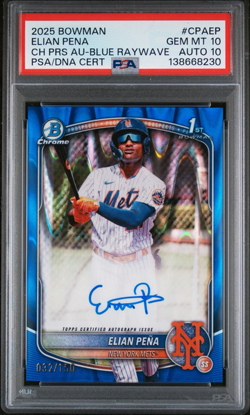 2025 Bowman Elian Pena 1st Chrome Prospect Blue Raywave Auto /150 PSA 10 DNA 10 #CPAEP