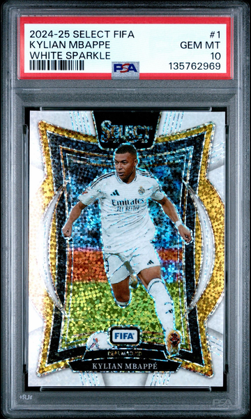 2024-25 Select FIFA Kylian Mbappe White Sparkle SPP PSA 10 GEM MT #1 POP 1