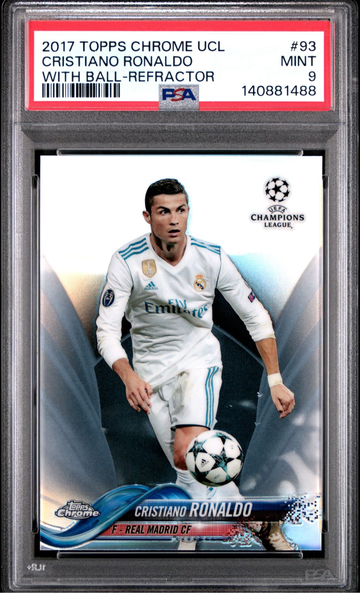 2017 Topps Chrome UCL Cristiano Ronaldo With Ball- Refractor PSA 9 Mint #93 UEFA