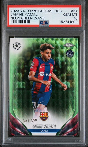 2023-24 Topps Chrome UCC Lamine Yamal Neon Green Wave /399 PSA 10 GEM MT #64