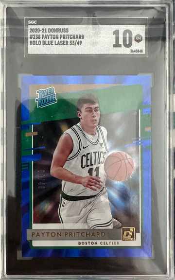 2020-21 DONRUSS #238 PAYTON PRITCHARD HOLO BLUE LASER 33/49 SGC 10