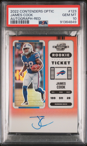 2022 Contenders Optic James Cook Red Prizm Auto /99 PSA 10