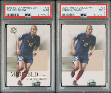 2005 Futera Unique Zinedine Zidane #36 Normal + Error Missing Fonts PSA 9 SetLot
