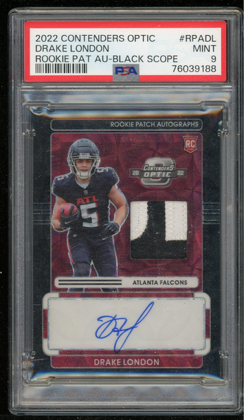 2022 Contenders Optic FOTL Drake London Black Scope Rookie Patch Auto /8 RPA
