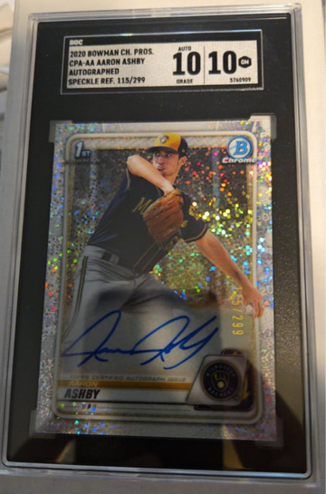 2020 Bowman Chrome 1st Andy Ashby Autograph Speckle Refractor #'d 115/299 SGC 10 Auto 10