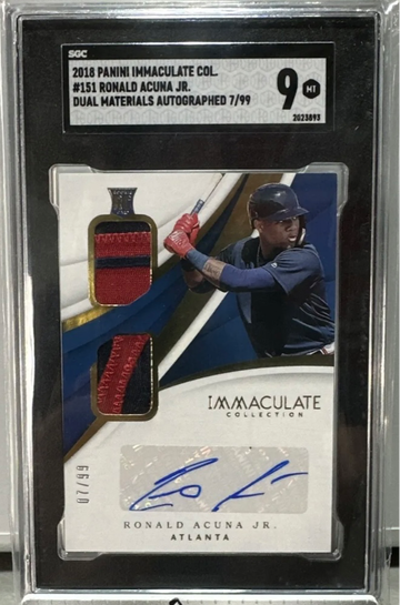 2018 Immaculate Collection Ronald Acuna Jr. Dual Patch Auto #/99 SGC 9 Braves