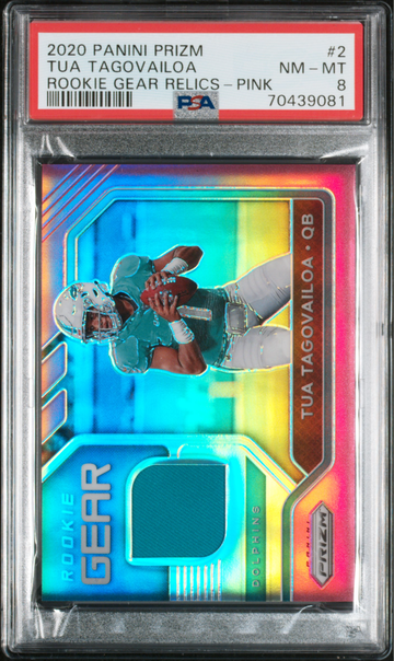 Tua Tagovailoa 2020 Panini Prizm Rookie Gear Relics Pink #2 Dolphins RC PSA 8