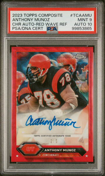 Anthony Munoz 2023 Topps Chrome NFL Geometric Red 2/5 Card PSA 9 Auto 10