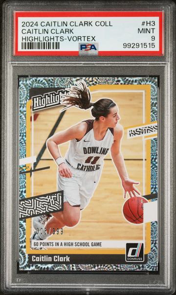 Caitlin Clark 2024 Panini Donruss Highlights Vortex #H3 005/399 Card PSA 9 Mint