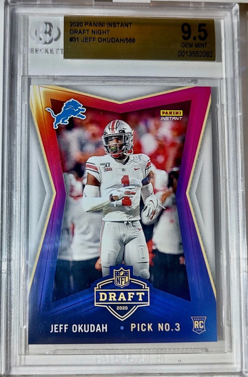 Jeff Okudah 2020 Panini NFL #31 Draft Night Rookie 1 of 566 BGS 9.5 Gem Lions