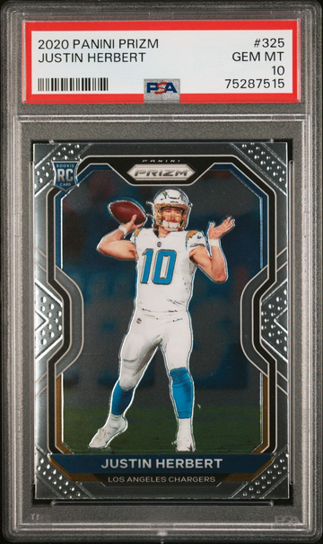 2020 PANINI PRIZM JUSTIN HERBERT #325 ROOKIE RC PSA 10 GEM MINT CHARGERS