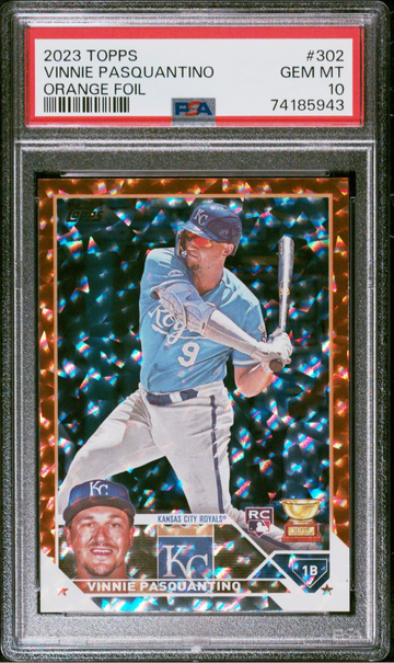 2023 TOPPS VINNIE PASQUANTINO #302 ORANGE FOIL /299 ROOKIE RC PSA 10 ROYALS