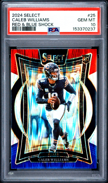 2024 PANINI SELECT #25 CALEB WILLIAMS RED & BLUE SHOCK ROOKIE RC PSA 10 BEARS