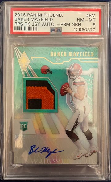 2018 Panini Phoenix Baker Mayfield RPA Prime Green /25