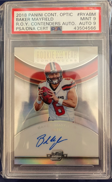 2018 Panini Contenders Optic Rookie Silver Prizm Auto Baker Mayfield PSA 9 Mint 9 Auto