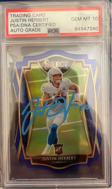 2020 Panini Select Blue Die Cut Rookie Auto Justin Herbert PSA Gem MT 10