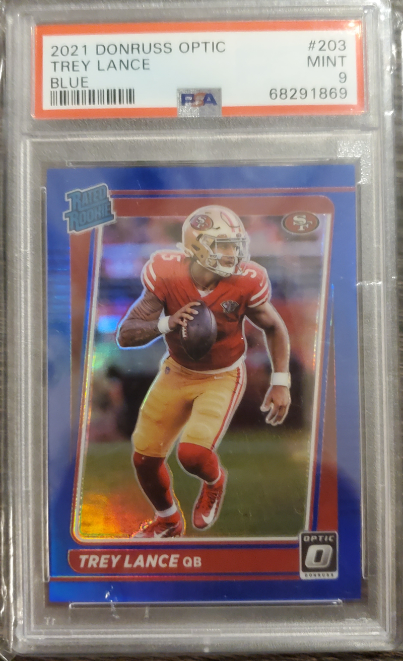 2021 Donruss Optic Trey Lance Blue Prizm /179 Rated Rookie PSA 9