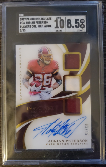 2019 Panini Immaculate Adrian Peterson Players Collection Material Auto /15 SGC 8.5 Auto 10