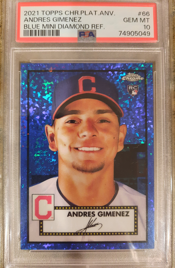 2021 Topps Chrome Platinum Andres Gimenez RC Blue Mini Diamond Refractor PSA 10 Gem Mt /199