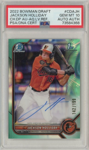 2022 Bowman Chrome Draft Jackson Holliday Aqua Lava Refractor Auto /199 PSA 10