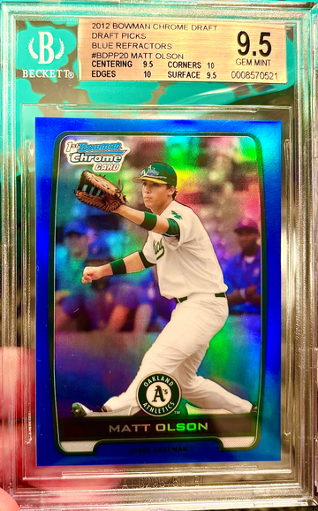 Matt Olson! 1st Bowman! Rookie! Blue Refractor! 2012 Bowman Chrome! True Gem Mint PLUS!