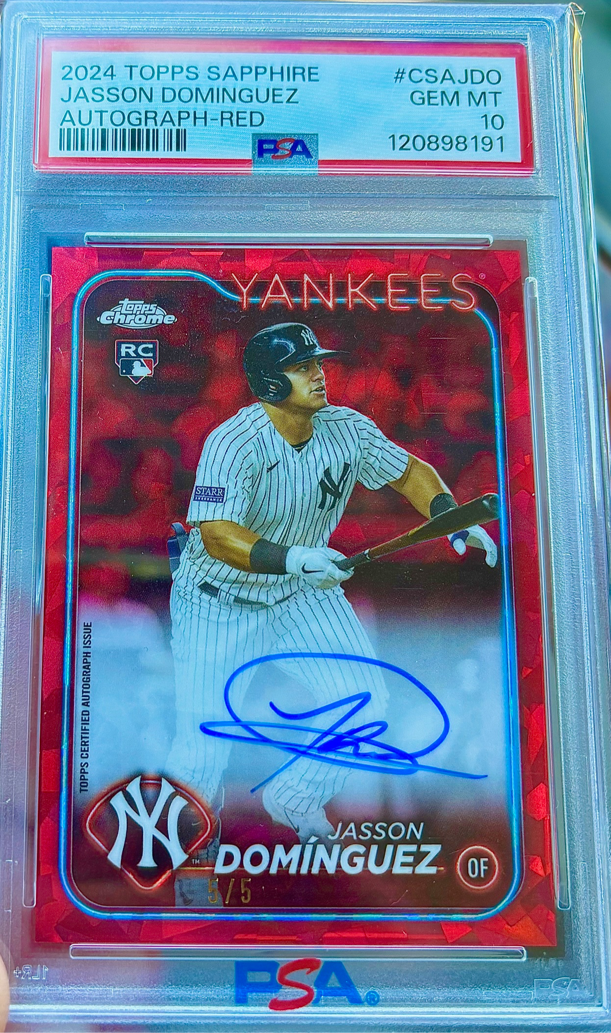 Jasson Dominguez Rookie Auto! RED Refractor! Numbered to 5! PSA