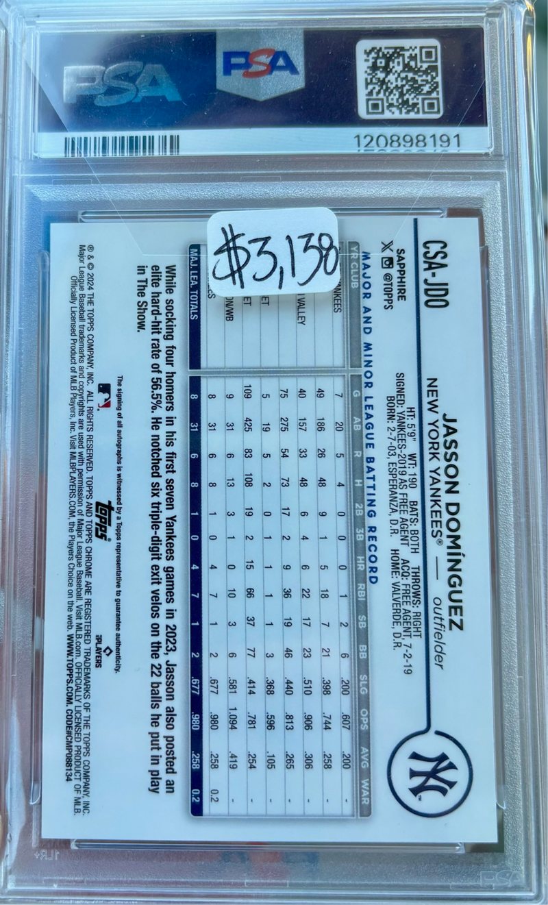 Jasson Dominguez Rookie Auto! RED Refractor! Numbered to 5! PSA