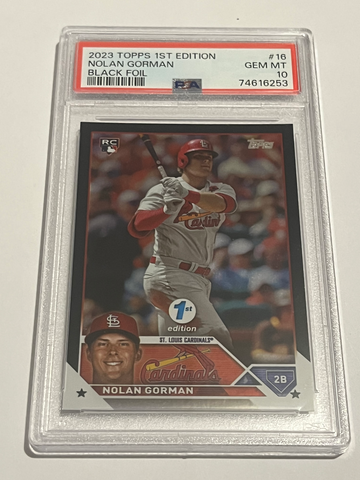2023 Topps 1st Edition Nolan Gorman Black Foil /25 PSA 10 #16