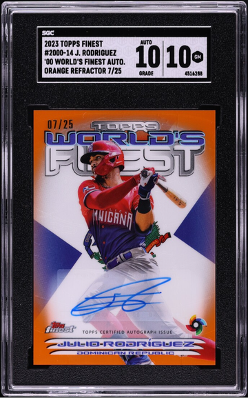 2023 Finest '00 World's Orange Refractor Julio Rodriguez AUTO /25 SGC 10