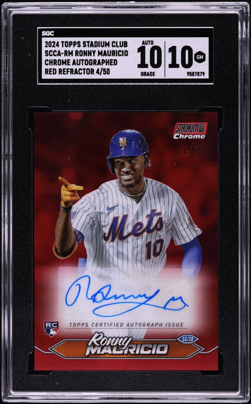 2024 Stadium Club Chrome Red Refractor Ronny Mauricio ROOKIE AUTO /50 SGC 10