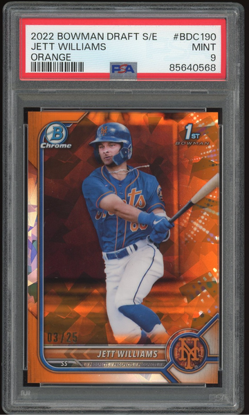 Jett Williams 2022 Bowman Draft Chrome Sapphire Orange /25 Rookie #BDC190 RC PSA 9 New York Mets