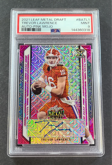2021 LEAF METAL DRAFT PINK MOJO AUTO #BATL1 TREVOR LAWRENCE RC /5 PSA 9 MINT