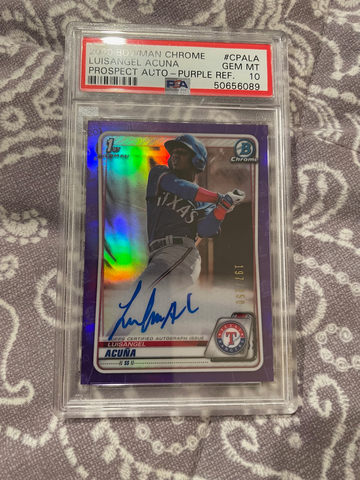 2020 LUISANGEL ACUNA BOWMAN CHROME AUTO PURPLE REFRACTOR 197/250 PSA 10