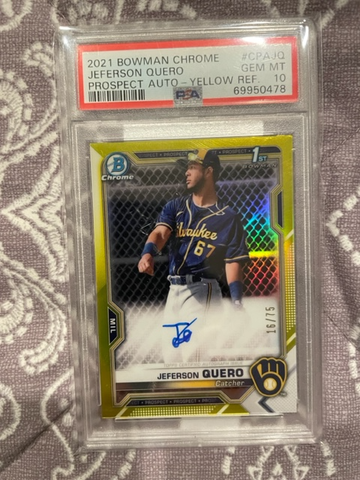 2021 JEFFERSON QUERO BOWMAN CHROME PROSPECT AUTO YELLOW REFRACTOR /75 PSA 10